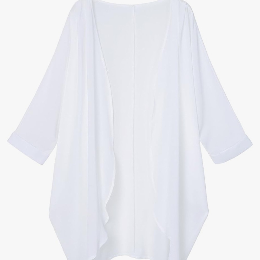 Olrain Women’s Sheer White Chiffon Kimono – Size 2XL (14)